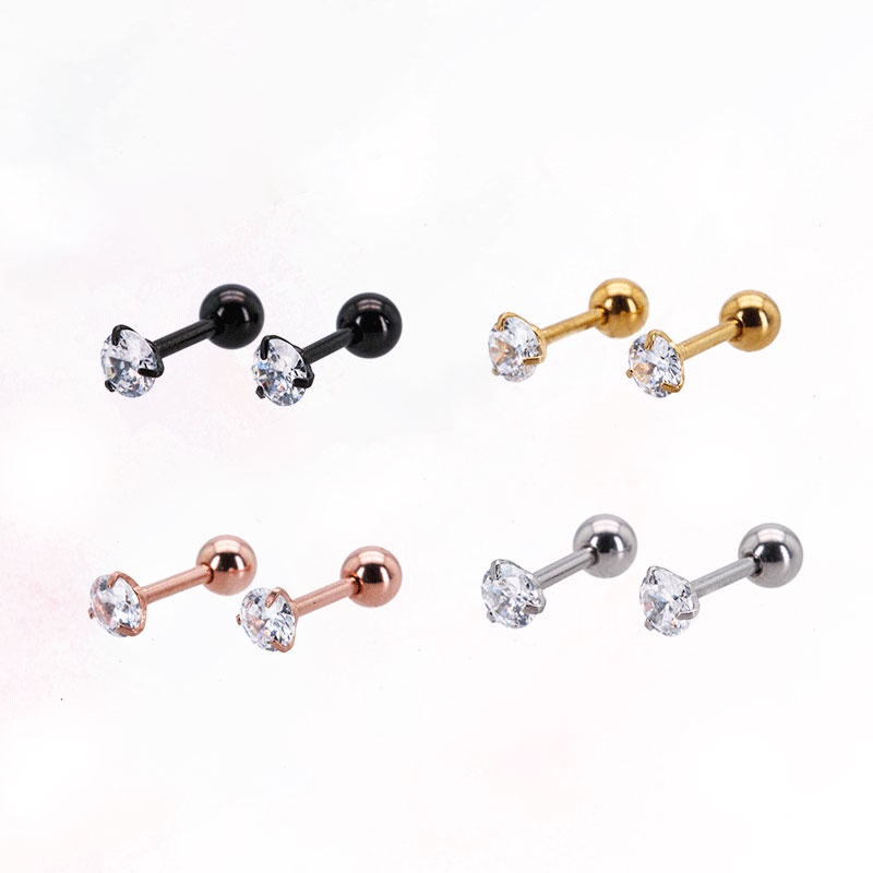 3 Cakar Kartilago Tujuan Ganda Anting-anting Stainless Steel Tragus Anting Fashion 1 Stud -PD