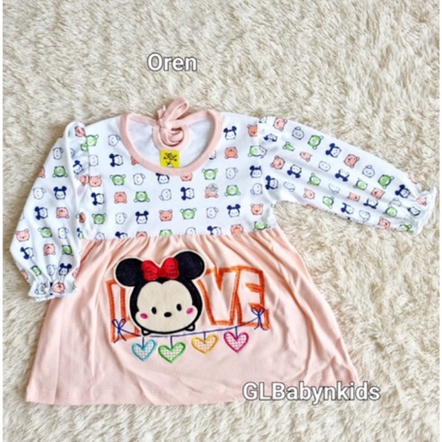 Rok Dress Bayi Lengan Panjang Bordir Minie Tsum Tsum All Size 6-12 Bulan SNI [Ecer]