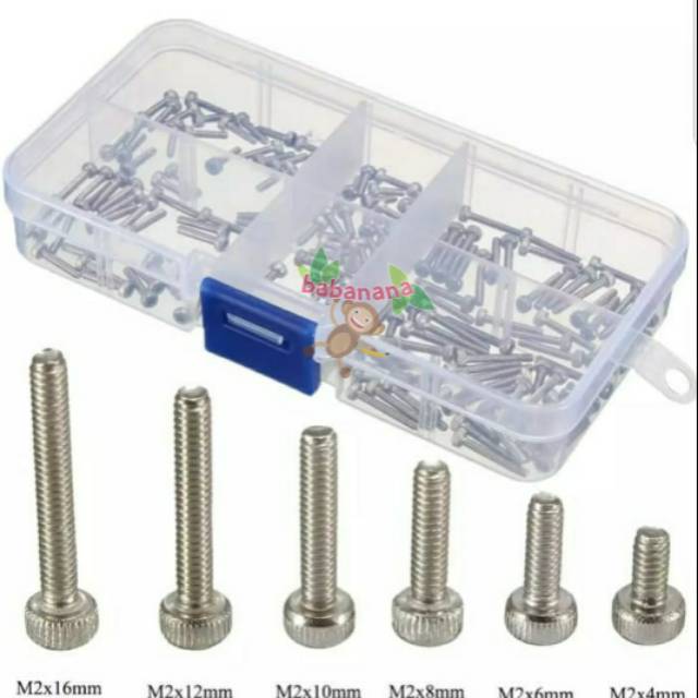 M2 180pcs hex screw head silver assortment tool kit baut mur