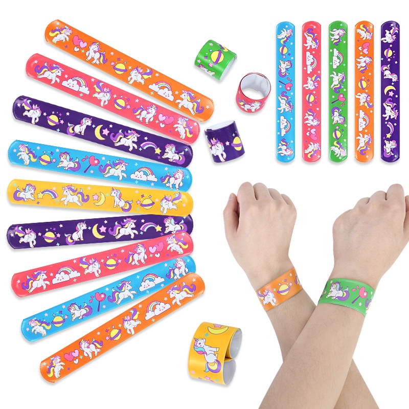 10pcs / Set Mainan Gelang Slap Band Motif Kartun Unicorn Untuk Anak Laki-Laki / Perempuan