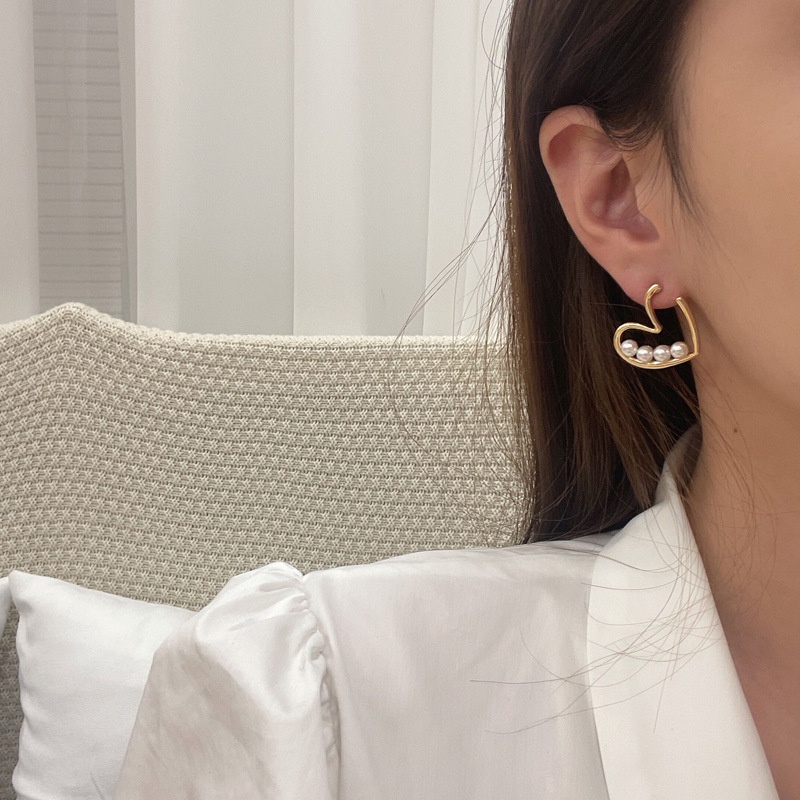 Anting Tusuk Gantung Desain Hati Hias Mutiara Gaya Simpleelegan Untuk Wanita