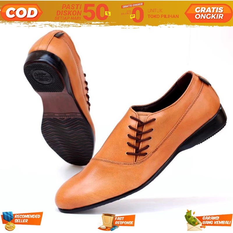 Sepatu Formal Pakaian Dinas Harian PDH Pria Kulit Sapi Asli Zipper/Resleting Ujung Lancip - Pantofel