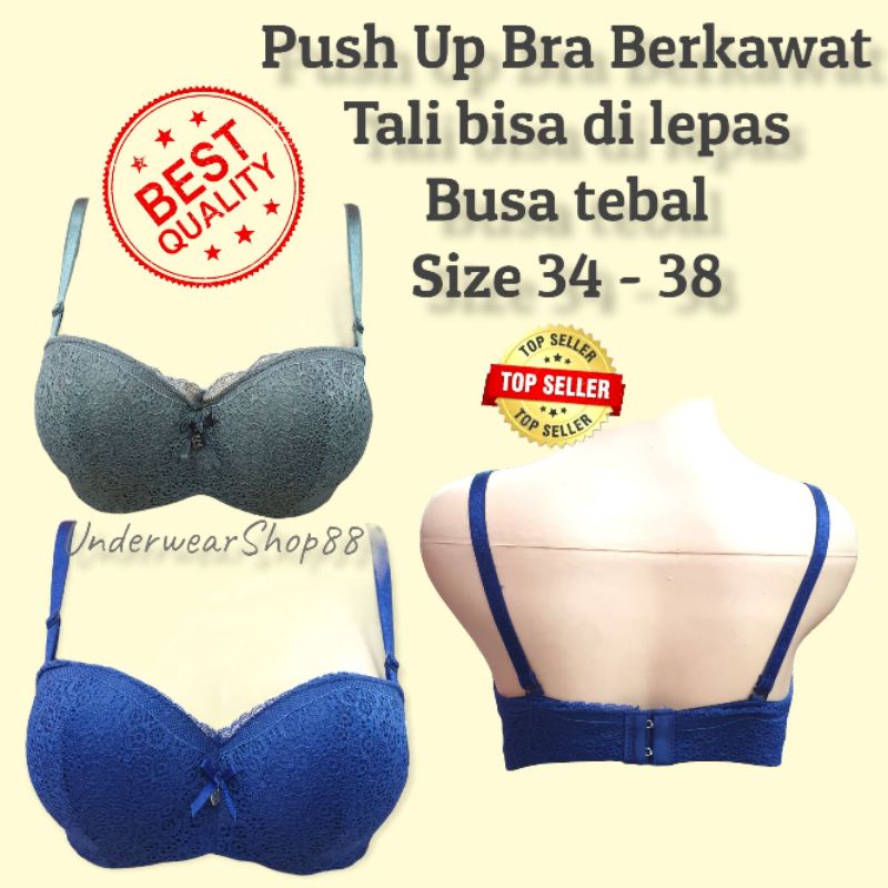 Bra PushUp Berkawat Berbusa/Bra Import Premium PushUp Half Cup/Bra PushUp Busa Sedang Tebal/Kait 2/Size 34-38