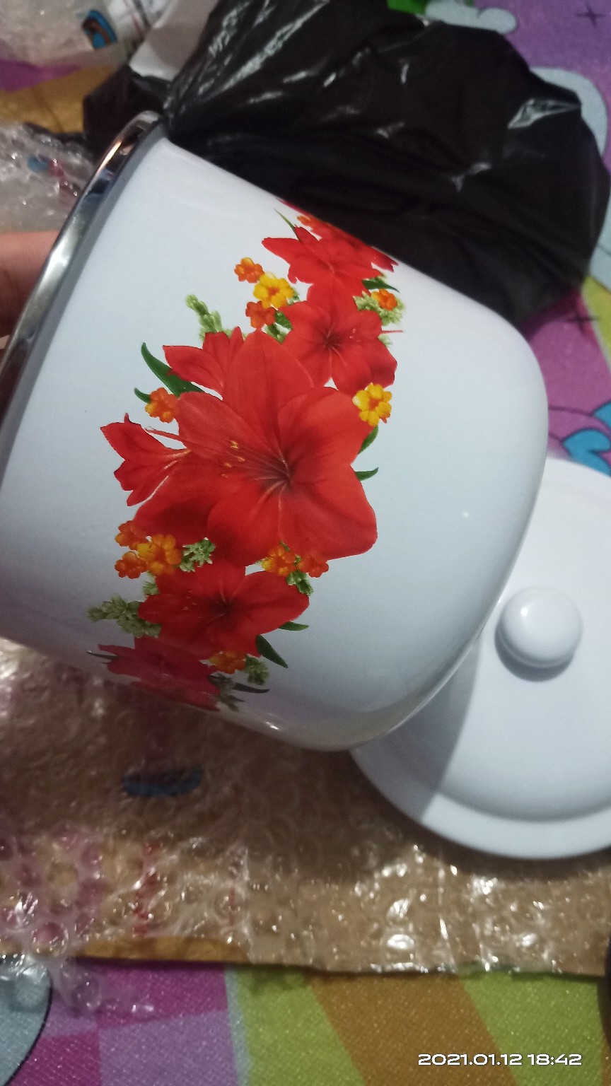 Ideal Mug Enamel Jadul Diameter 12 Cm Ber Motif Bunga Cantik