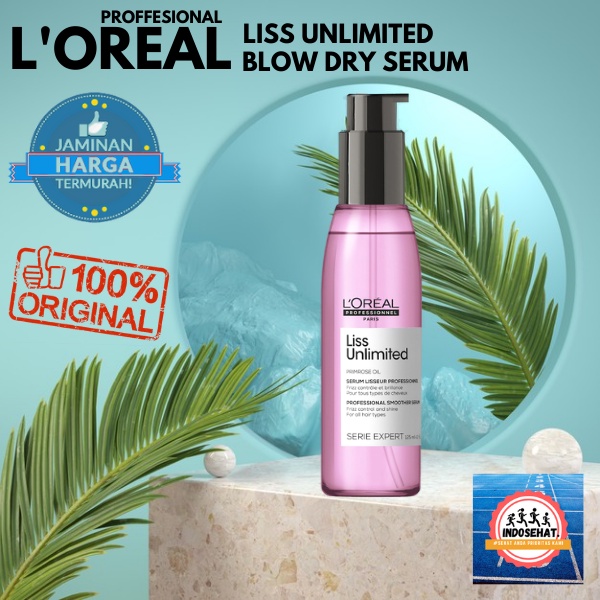 LOREAL Serie Expert Liss Unlimited Blow Dry Serum - Serum Perawatan Pelembab Rambut Kusut Keriting 125 ml