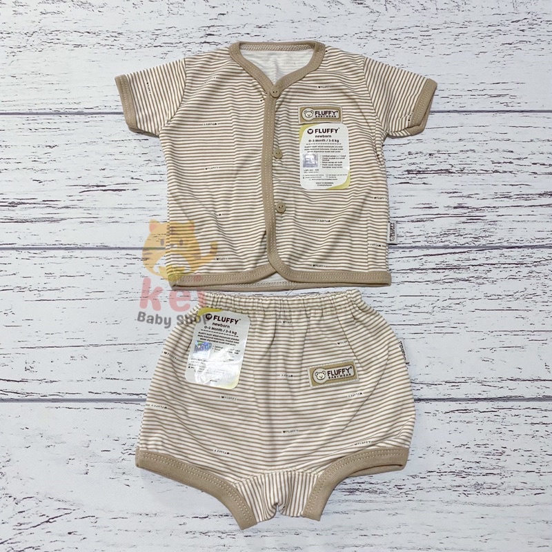 Baju Bayi Newborn Set Fluffy Pendek Bis SNI Khaki - Set Baju Bayi Fluffy