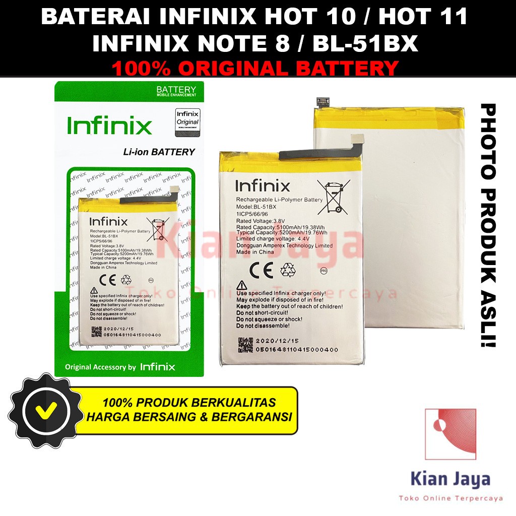 Baterai Infinix Hot 10 11 Note 8 BL-51BX Batre Batrai Battery Hp BL51BX Original