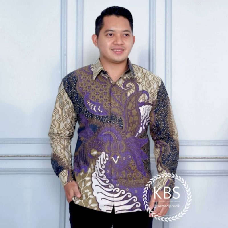 Kemeja hem batik pria lengan panjang BAB Dasar Ungu