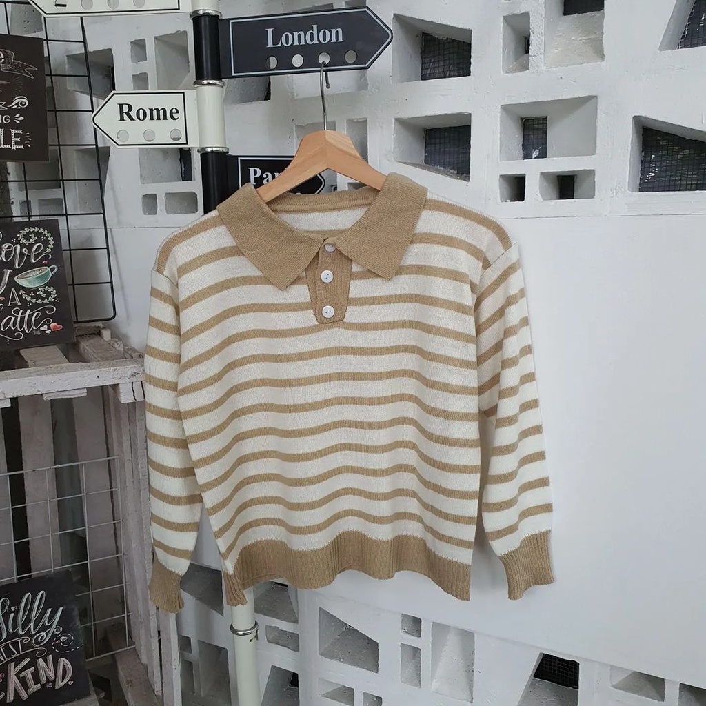 Outher Wanita Sweater Rajut Dhabie Stripe Korean Style Terbaru