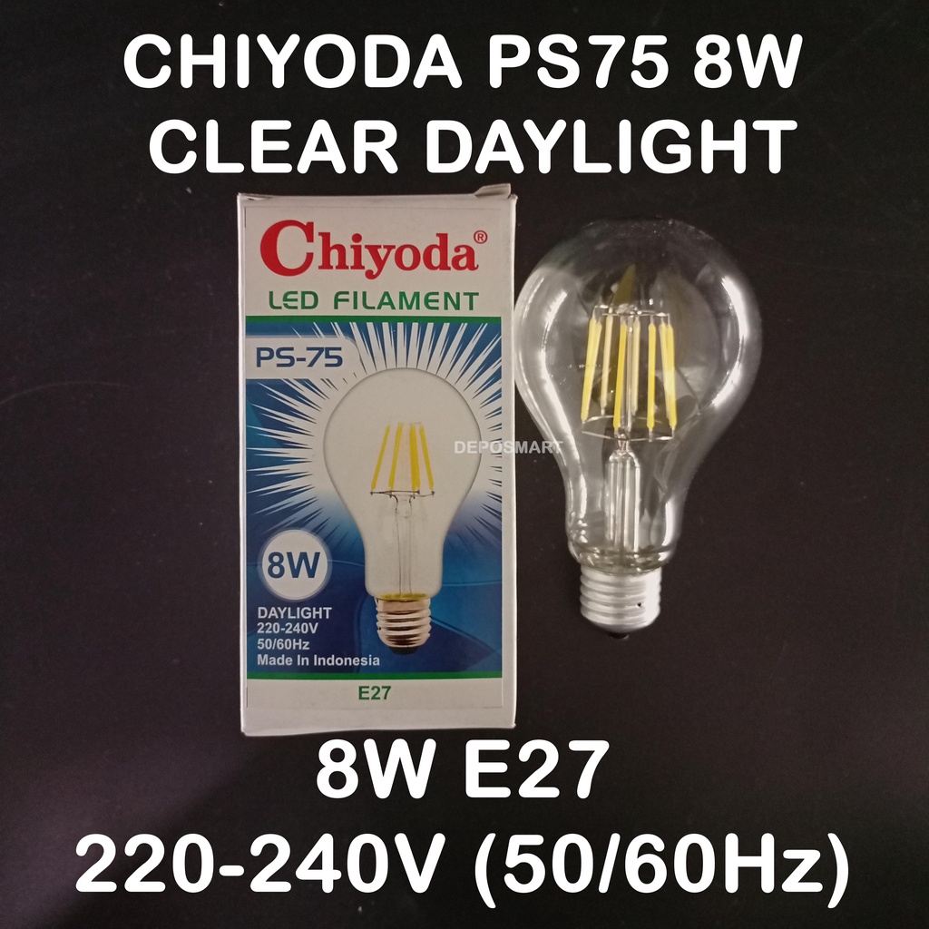 LAMPU LED FILAMENT CHIYODA PS75 8W CLEAR DAYLIGHT E27 220-240V PUTIH
