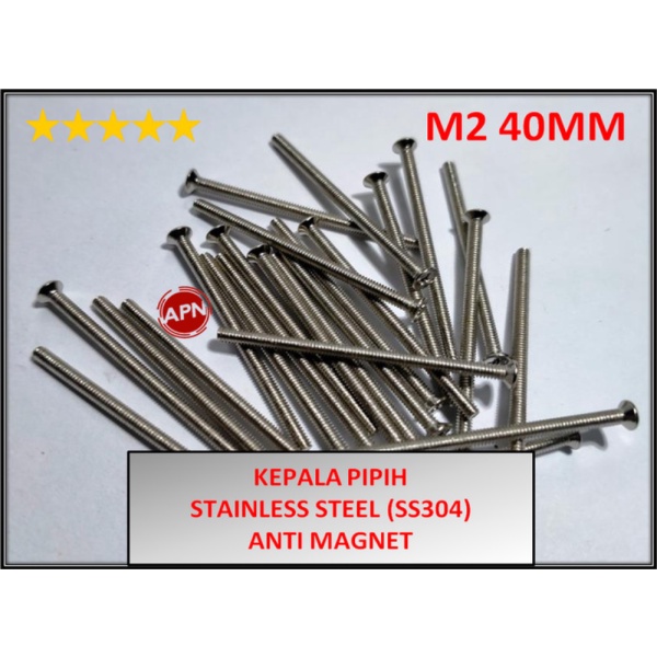 Dijual baut screw m2 40mm dia 2mm kepala pipih  flat head stainless APN shopee