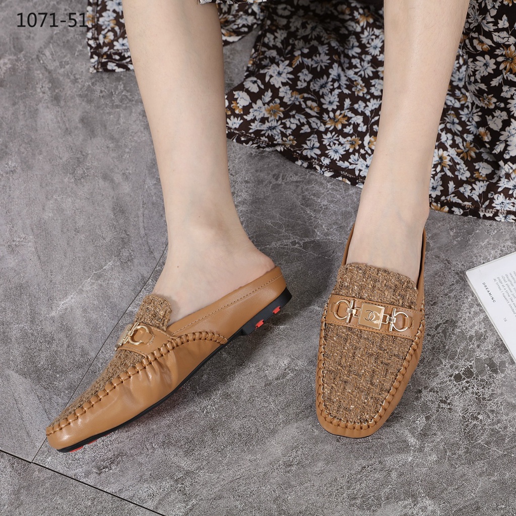 Tweed and Leather Flat Mules 1071-51