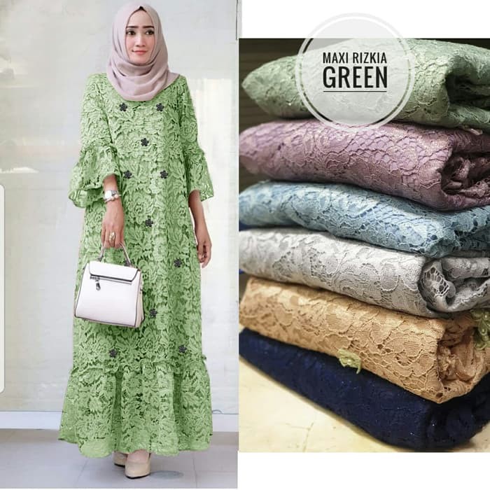 Maxi Rizkia Green [Gamis 0111] SGV Baju Gamis Wanita Terbaru