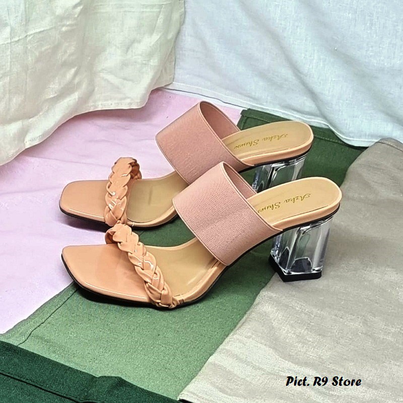 R9 Sandal wanita Hak kaca Wilona K37