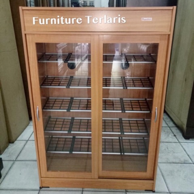 Rak sepatu kaca kayu geser sliding