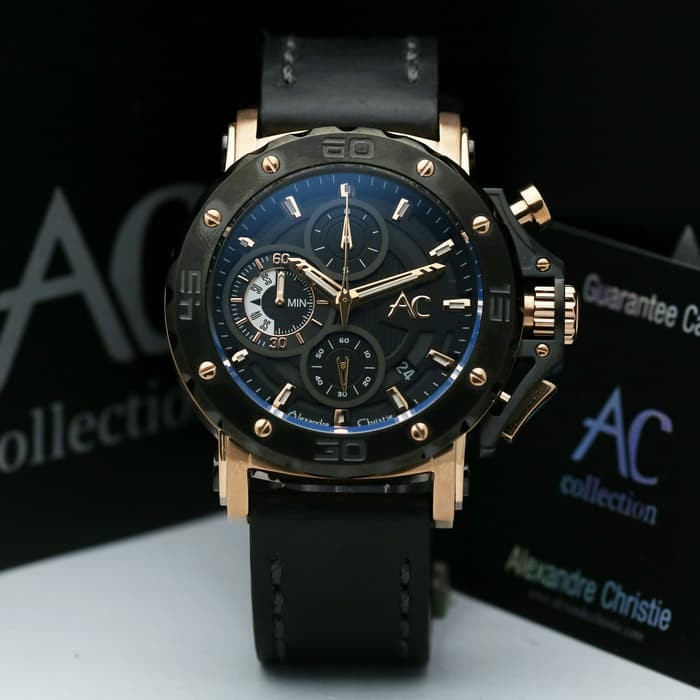 ALEXANDRE CHRISTIE AC 9205 ROSE GOLD BLACK GARANSI RESMI 1 TAHUN
