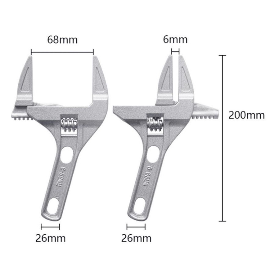 Kunci Inggris Serbaguna FLAT - FLAT Universal Adjustable Wrench 6-68mm Kunci Pipa Ledeng Pas Shok Shock Multifungsi Mini Kepala Besar