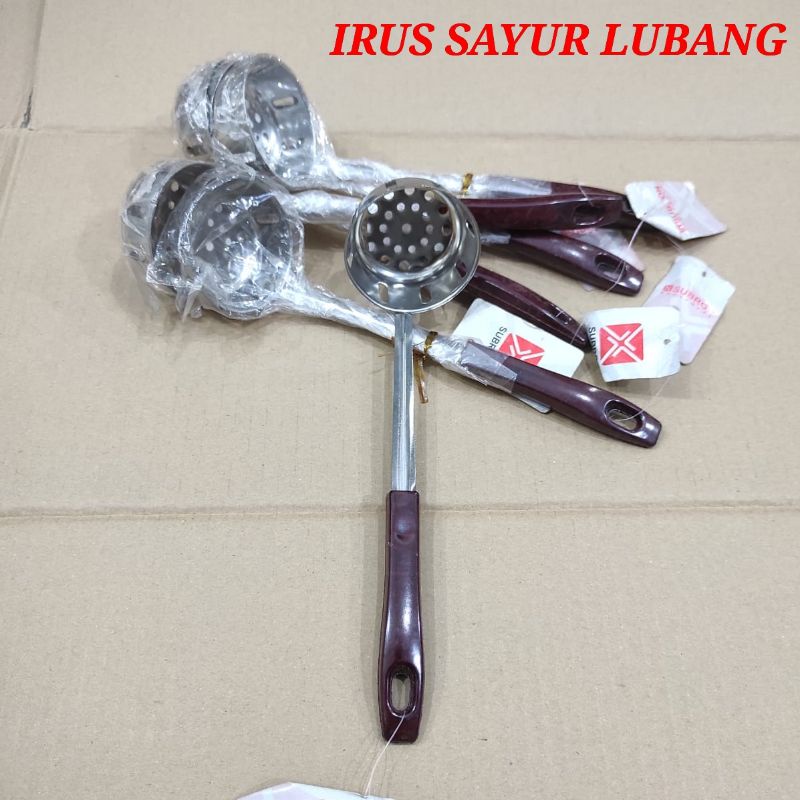 Irus sayur lubang stainless Subron gagang plastik ukuran standar