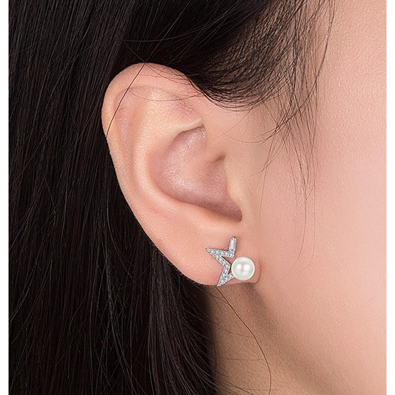925 Perak Lucu Anting-Anting Anting-Anting Gaya Korea Wanita Mutiara Lima Menunjuk Bintang Kepingan Salju Sayap Fashion Ornamen