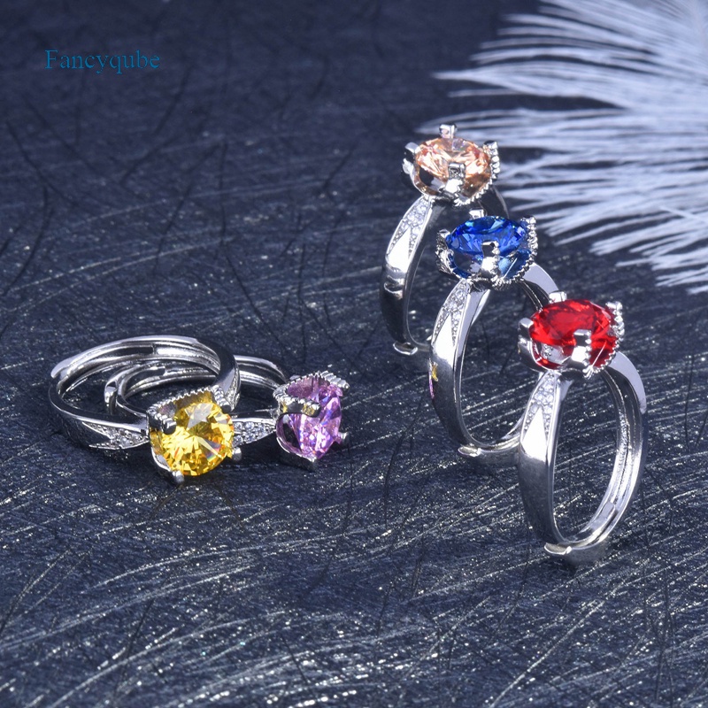 Fancyqube Cincin Jari Cubic Zircon Bentuk Persegi Adjustable Warna-Warni Gaya Klasik Untuk Wanita