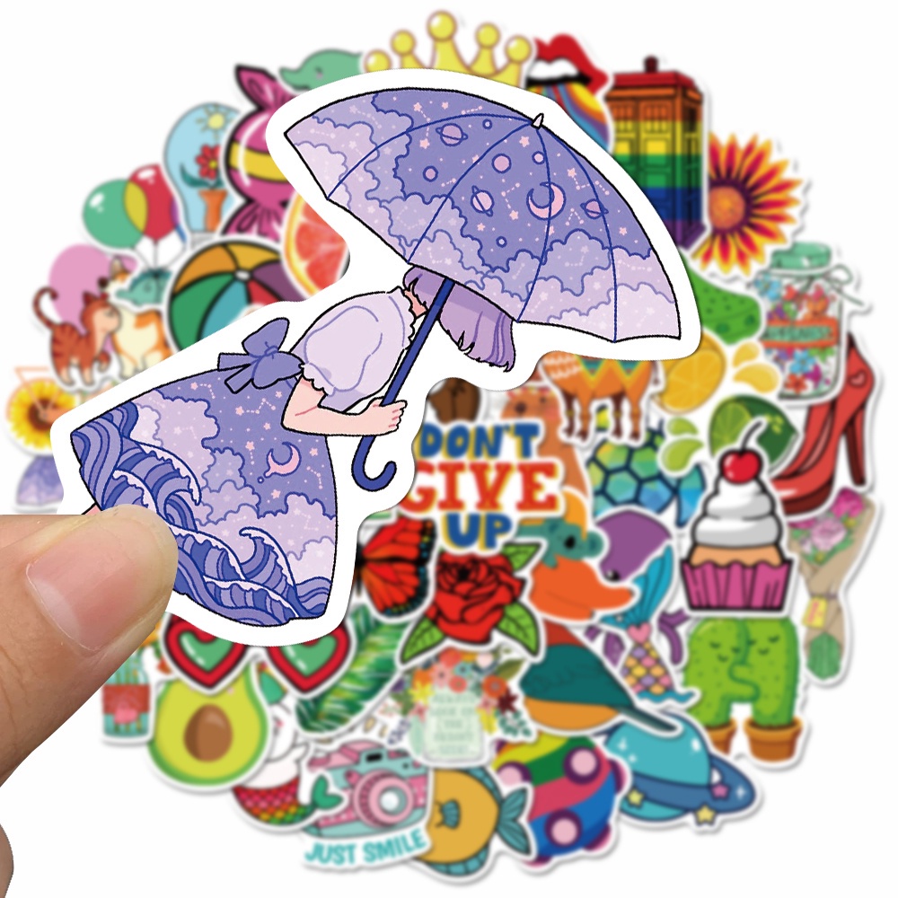 50pcs Stiker Desain Kartun Lucu Anti Air Untuk Laptop