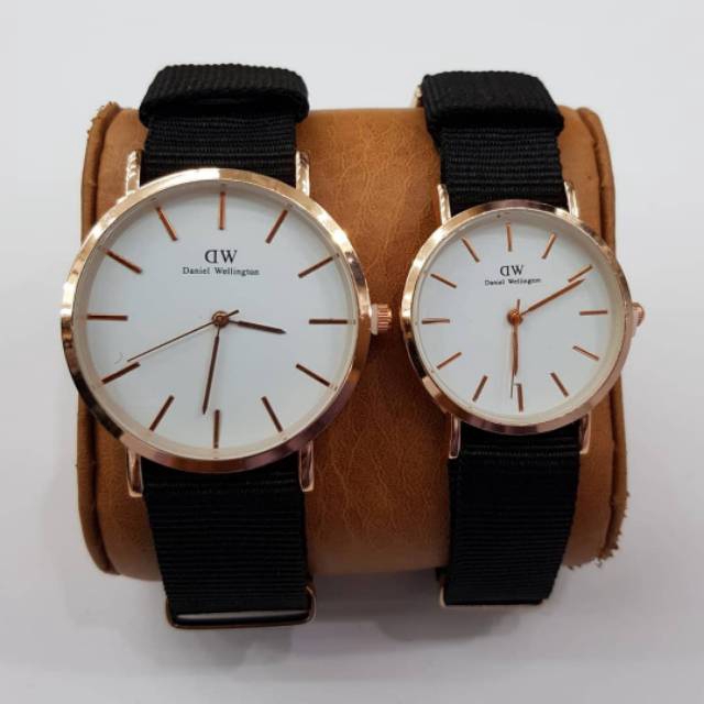 Jam Tangan Couple Strap Kanvas DWE-135  Plat Putih