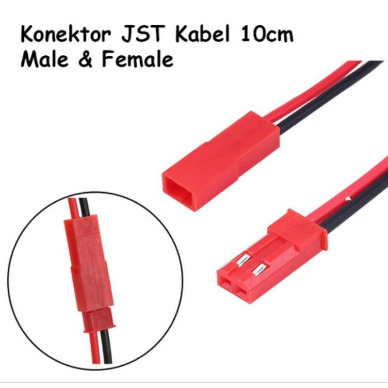 Jst 2p 10cm konektor male female pair 10cm 2 pin LiPo baterai kabel