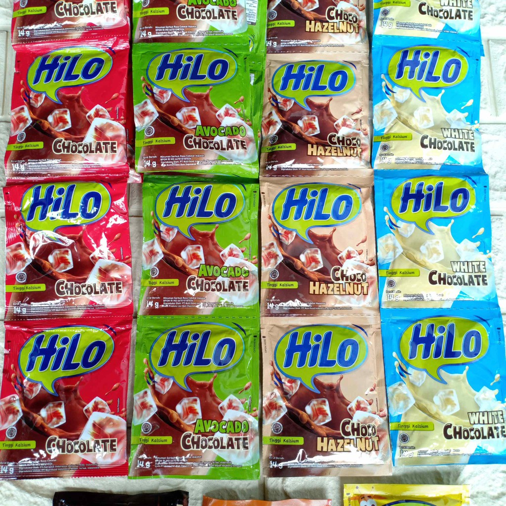 Hilo Sachet Susu White Avocado Chocolate Choco Hazelnut Swiss School Coklat Thai Tea Es Teler Ketan Hitam 14gr