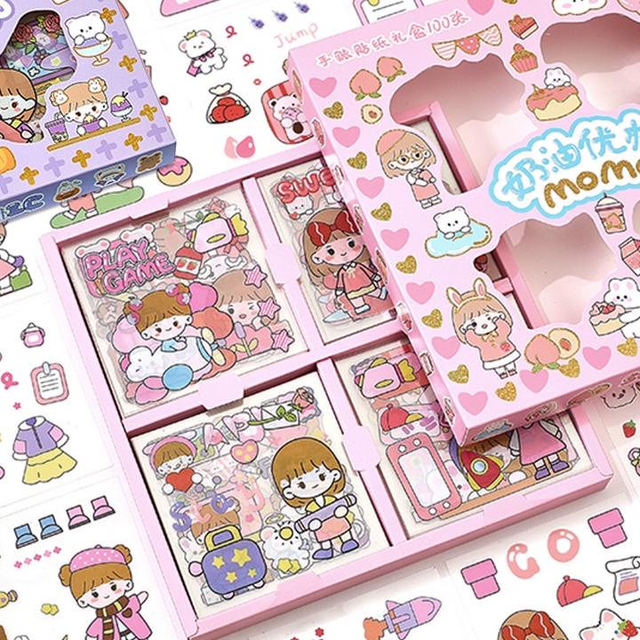 

100 Lembar Stiker Sticker 2D Motif Kartun Korea Lucu Anti Air Dekorasi Handbook Scrapbook DIY