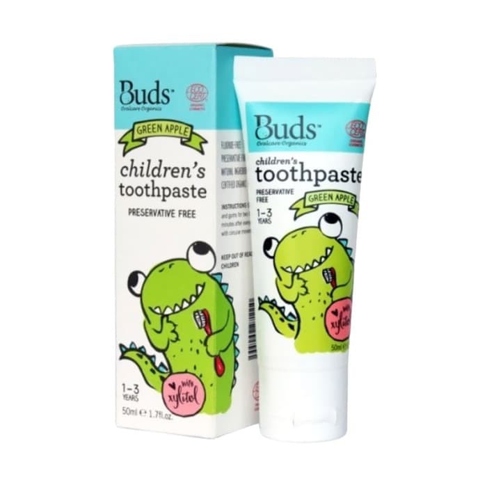 BUDS TOOTHPASTE WITH XYLITOL GREEN APPLE 50ML (1-3 YEARS) / PASTA GIGI ANAK