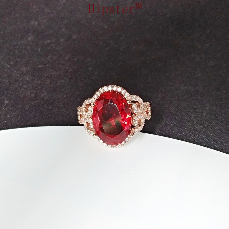 Hot Sale Elegant Temperament Entry Lux Rose Gold Inlaid Ruby Adjustable Ring