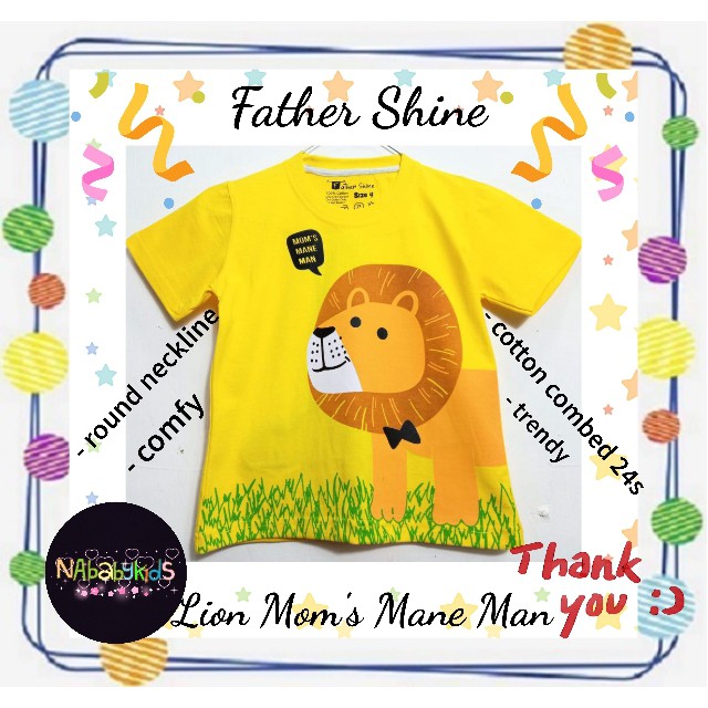 Baju Kaos Pendek Anak Laki Karakter Lion SInga Mom's Mane Man