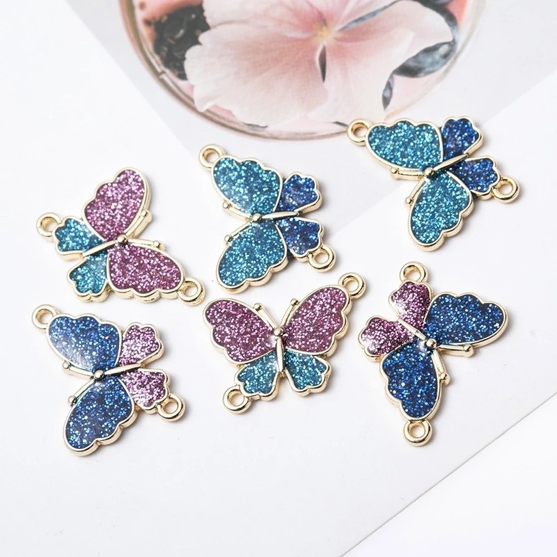 10pcs Liontin Kupu-Kupu Enamel Handmade Bahan Alloy Warna Emas Untuk Membuat Perhiasan DIY Butterfly