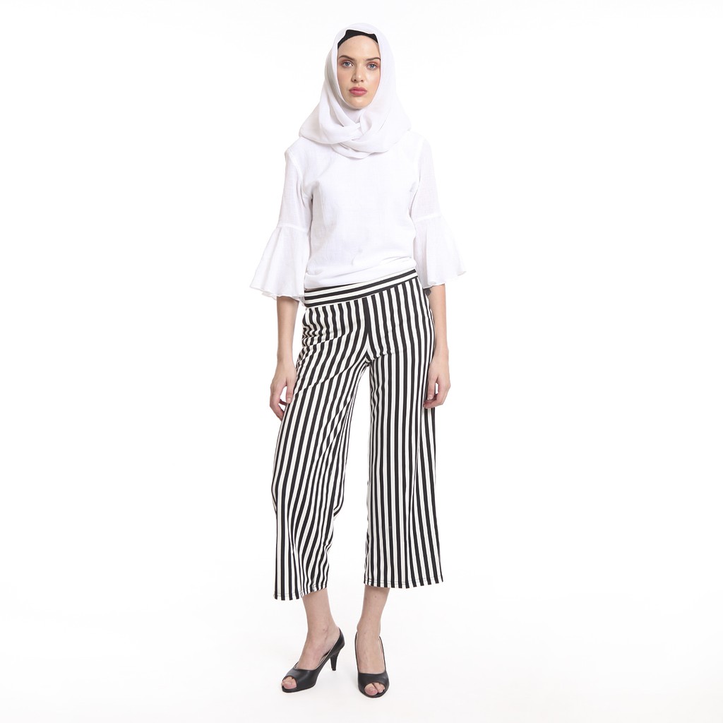  Celana  Kulot Panjang Corak Salur Wanita  Model Terbaru  