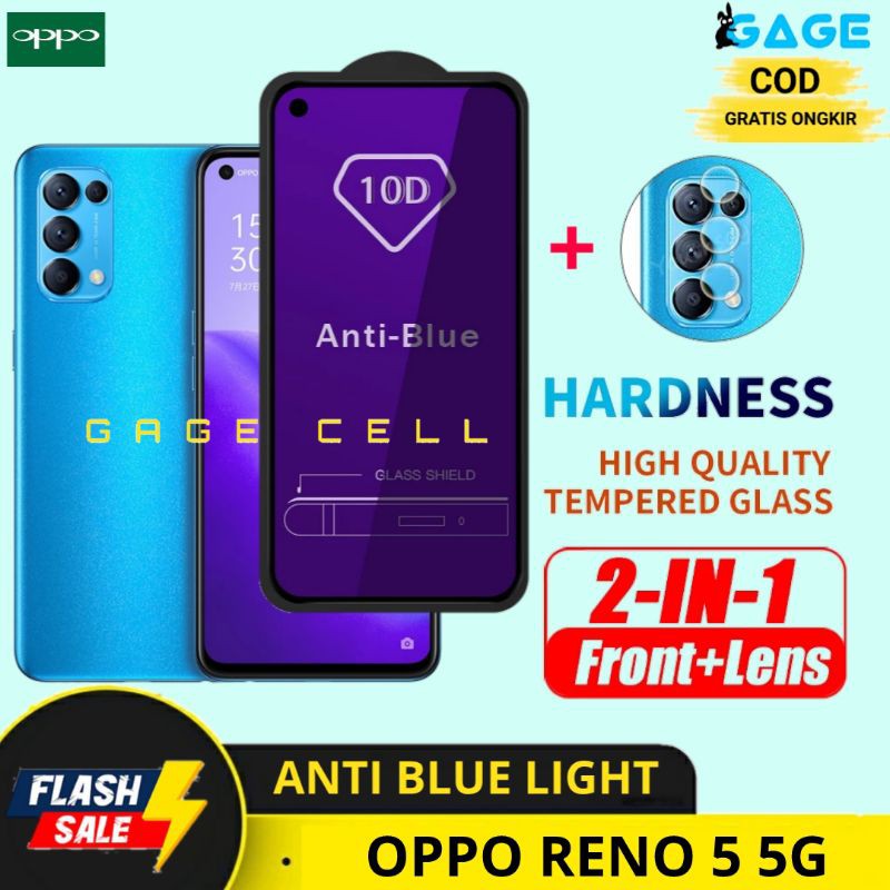 2IN1 TEMPERED GLASS ANTI BLUE LIGHT OPPO RENO 5 5G - TG ANTIGORES FULL LAYAR OPPO RENO5 5G PREMIUM