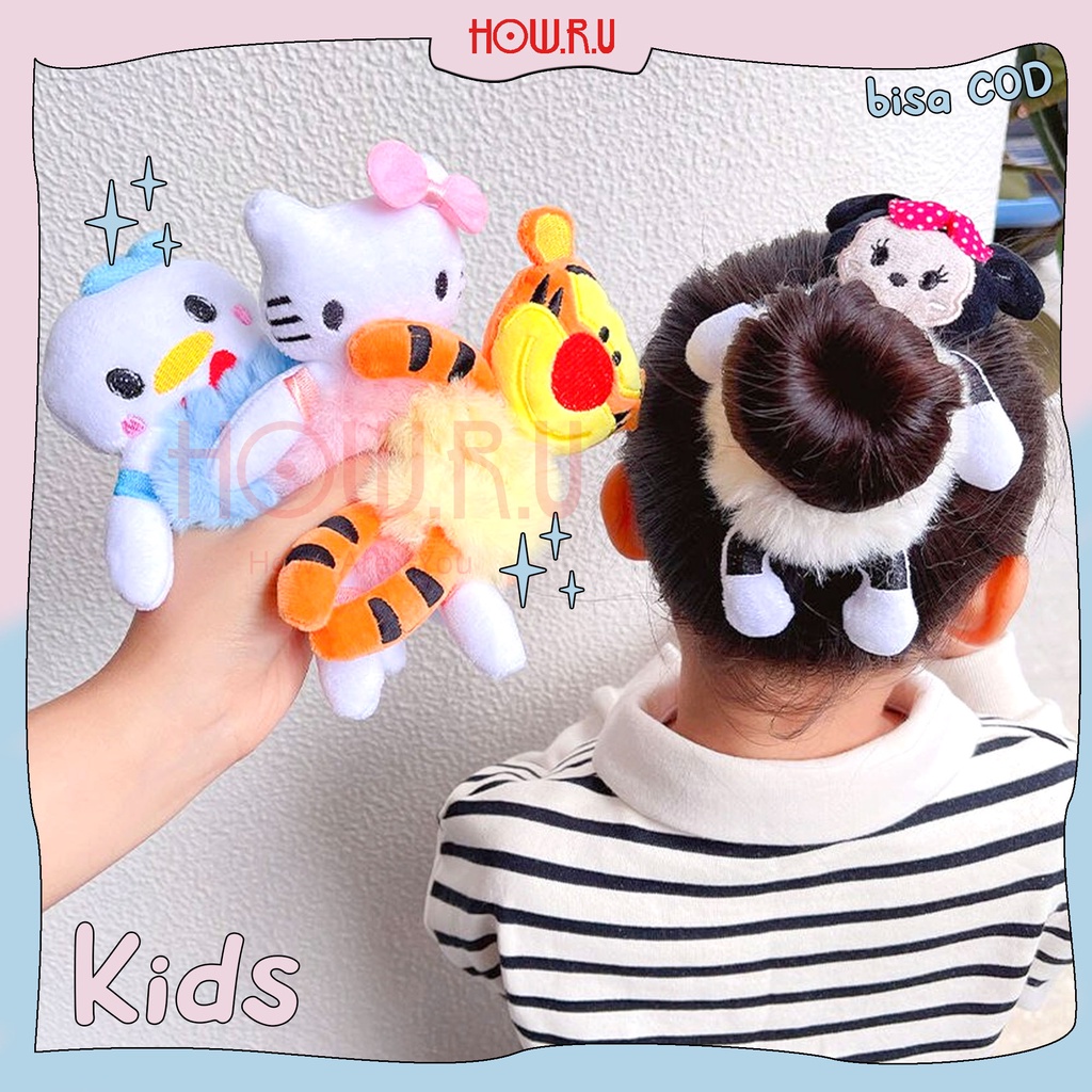 HOW.R.U | Scrunchie Boneka Fluffy Korean Style / Karet Rambut Anak