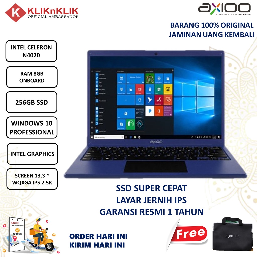 AXIOO MYBOOK 14F N4020 RAM 8GB 512GB SSD 13 WQXGA IPS WIN10 PRO BLUE