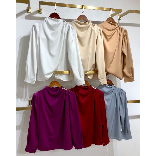 [Ijuf] BLOUSE SATIN SILK SABRINA BUTTON GOLD PREMIUM IMPOTT BANGKOK BKK