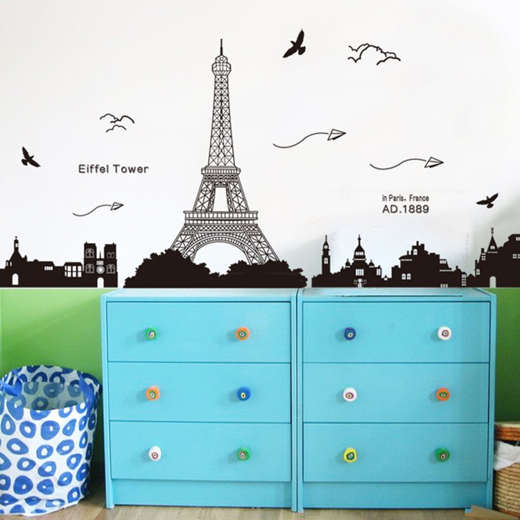 RELIZA WALL STICKER SILUET PARIS HITAM KOTA CITY EIFFEL TOWER KK049 STIKER DINDING