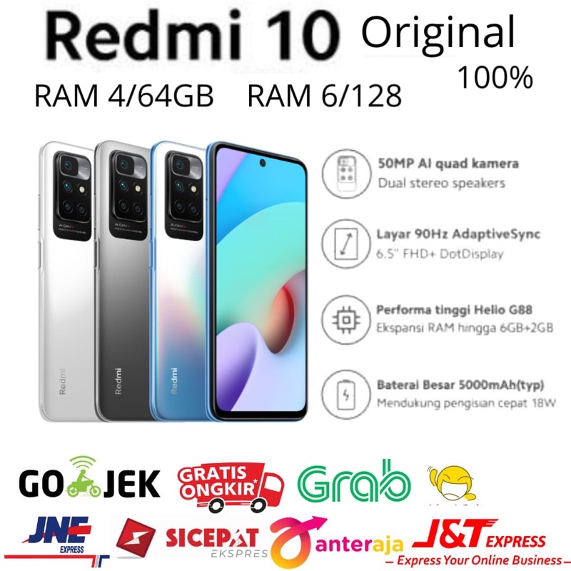 XIAOMI REDMI 10 (2022) RAM 4/64 & 6/128GB GARANSI RESMI