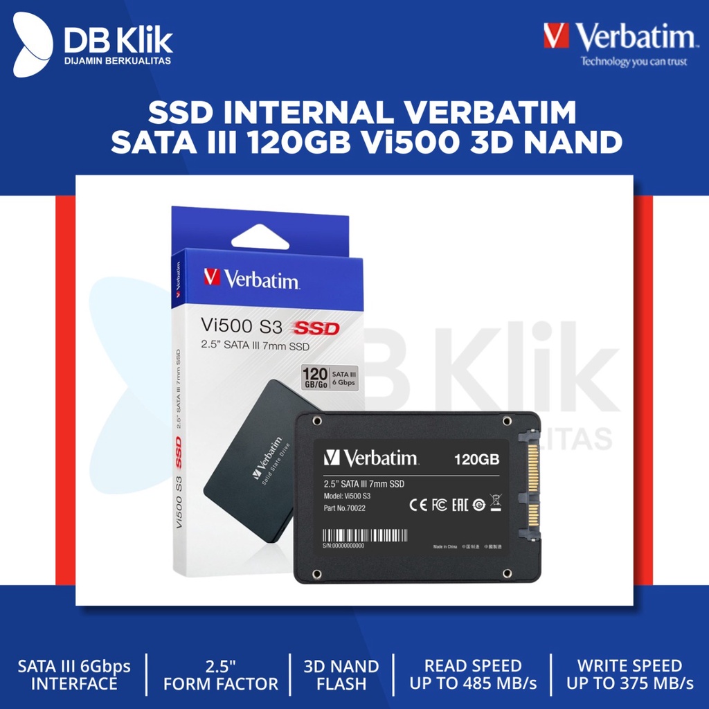 SSD Internal VERBATIM SATA III 120GB Vi500 S3 2.5 - VERBATIM 120GB