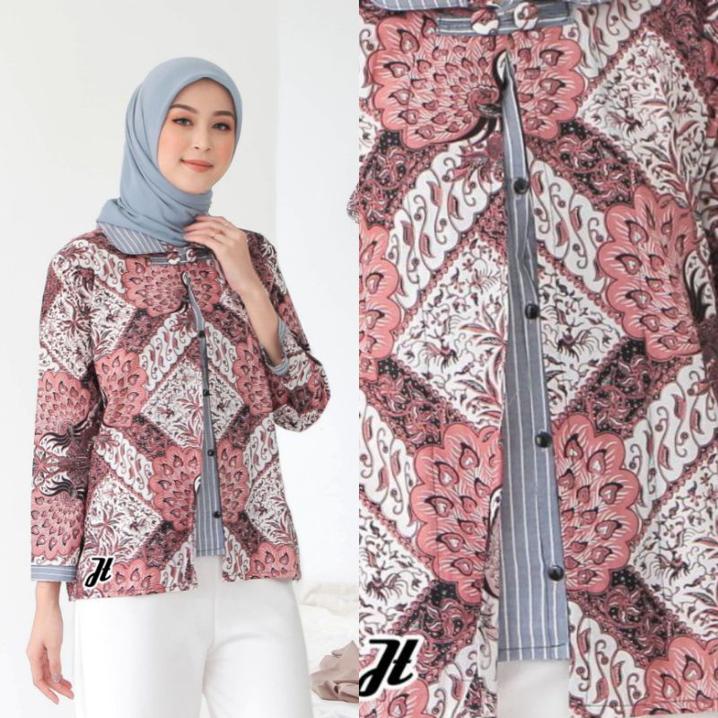 Batik wanita ASJ SA HRB026 Kenongo Kemeja Tosca Pendek Batik Fashion Baju Wanita