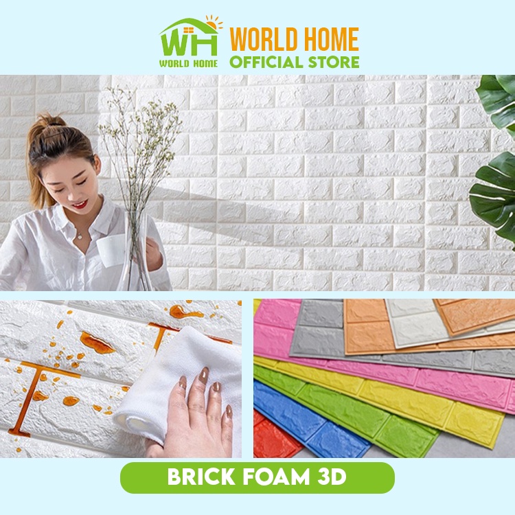 WHI Wallpaper 3D Foam Modern Wallpaper Timbul Wallfoam Dinding Batu Bata Brickfoam Tebal Ukuran 38 x 70cm Elegant