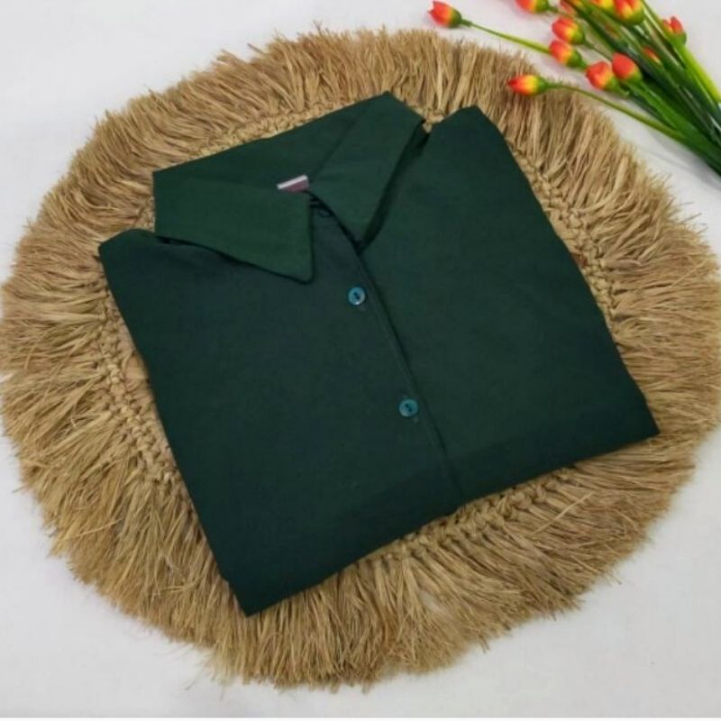 KEMEJA POLOS TANGAN SKODER | BAJU KANTOR PUTIH HITAM | KEMEJA FORMAL| ATASAN WANITA LENGAN PANJANG-Hijau Botol 27