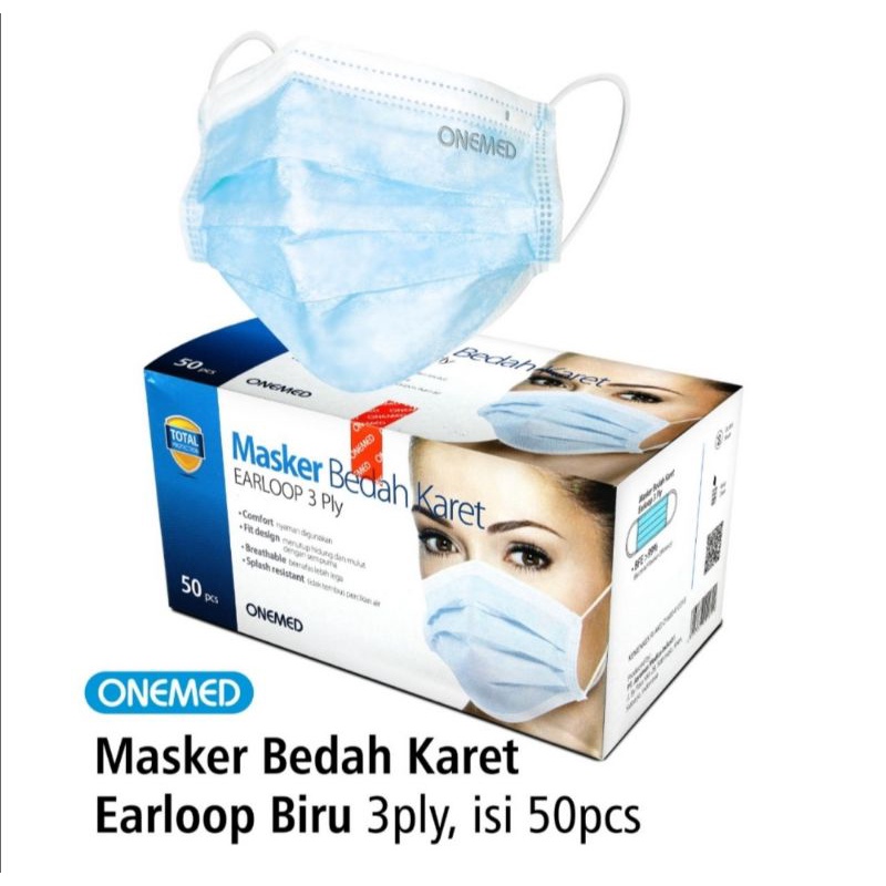 Masker Bedah 3ply Onemed  earloop 3 ply total protection