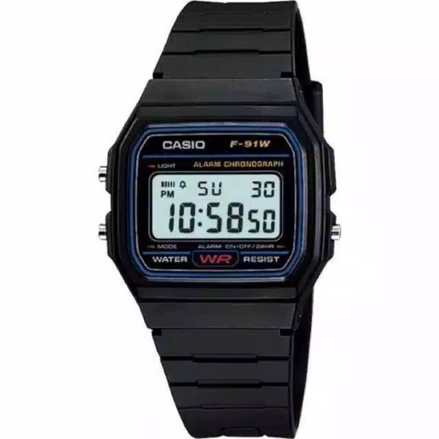 Ca-sio F-91W Jam Tangan Elegant Pria/Wanita Digital Karet Hitam