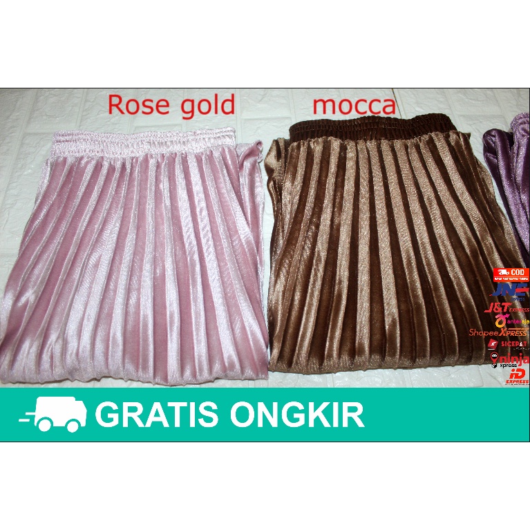 Rok Bludru Velvet Panjang Plisket Premium-4