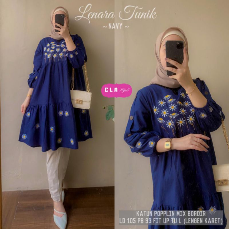 LENARA TUNIK KATUN POPPLIN MIX BORDIR LD 105 / TUNIK MURAH