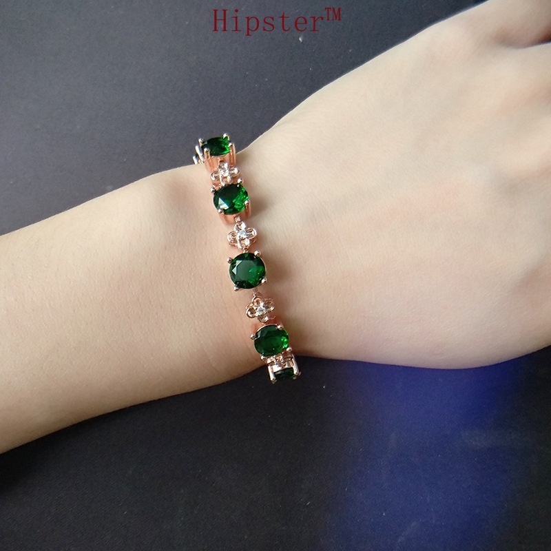 Retro Adjustable Ring Beryl Rose Gold Bracelet Moissanite Stud Earrings Green Treasure Pendant Jewelry Set