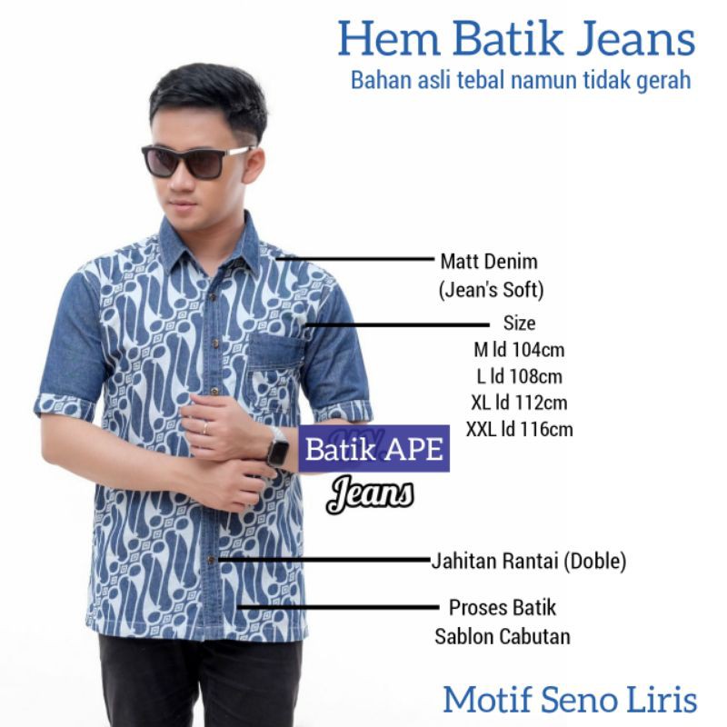 HEM BATIK BAHAN DENIM JEANS SOFT BAJU PRIA MILENIAL EXCLUSIVE MODERN STYLISH  LIMITED EDITION